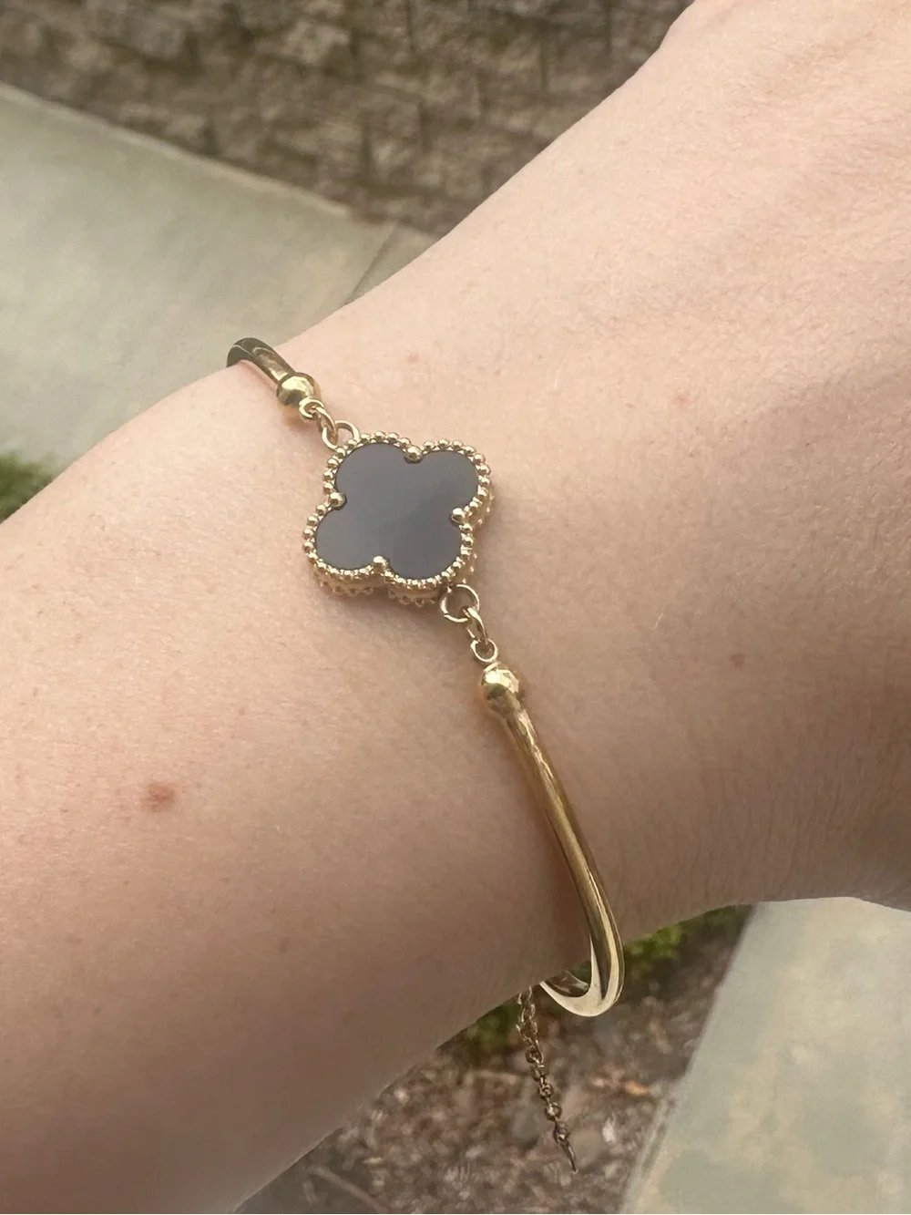 Gold Bracelet with Black Clover Pendant - Women Jewelry